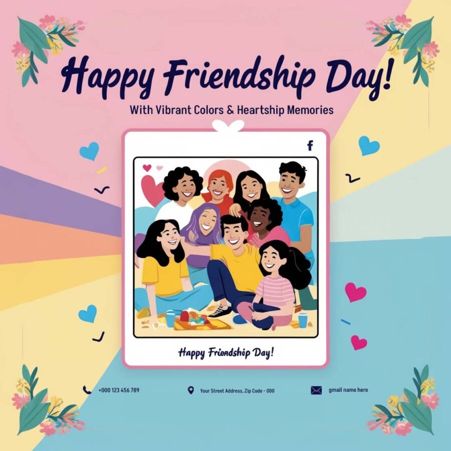 Modern Friendship Day Postcard PSD